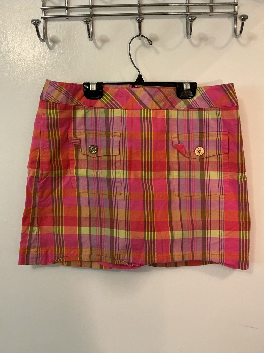 Liz Claiborne Pink, Orange and Yellow Plaid Mini Skirt